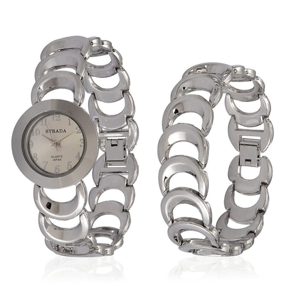 STRADA Watch and Bracelet Silvertone